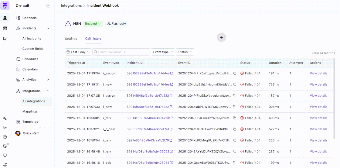 Webhook Call History Demo